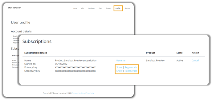 DNA Behavior API Keys Showing and Regenerating Keys