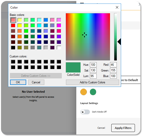 Edit Theme Dashboard - Colors